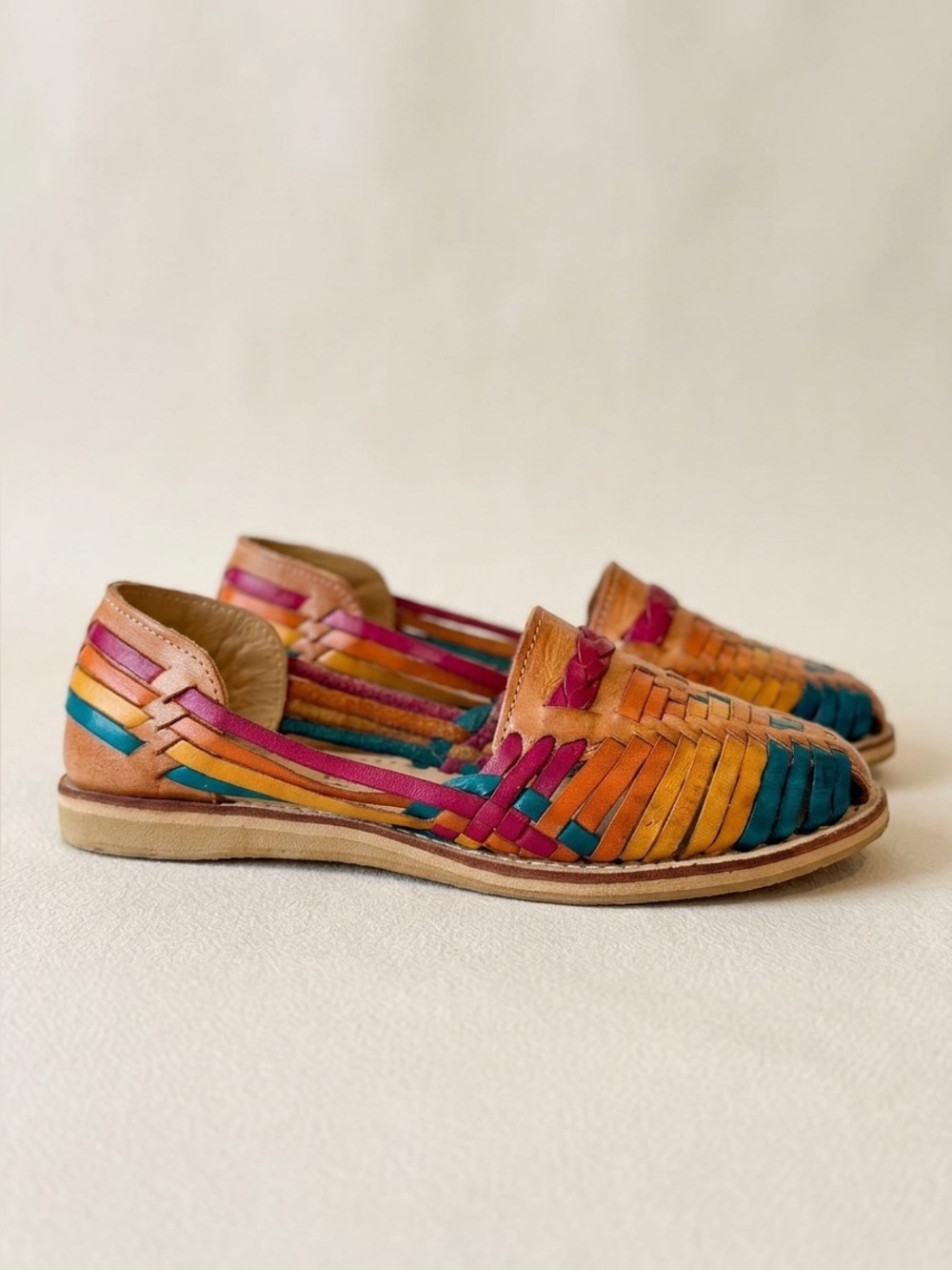 Bohemian Handwoven Multicolor Leather Moccasins - Women